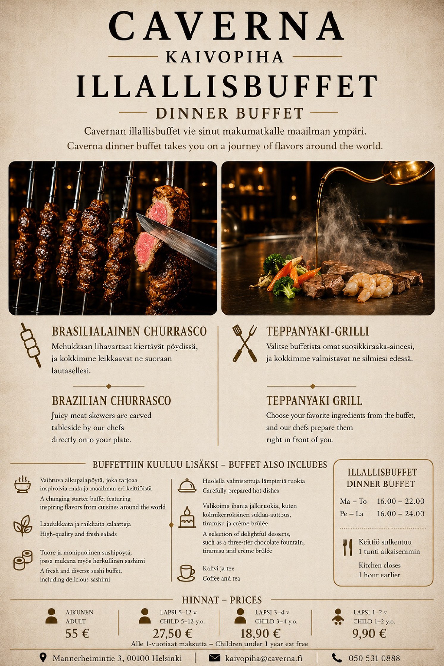 Caverna Kaivopiha illallisbuffet